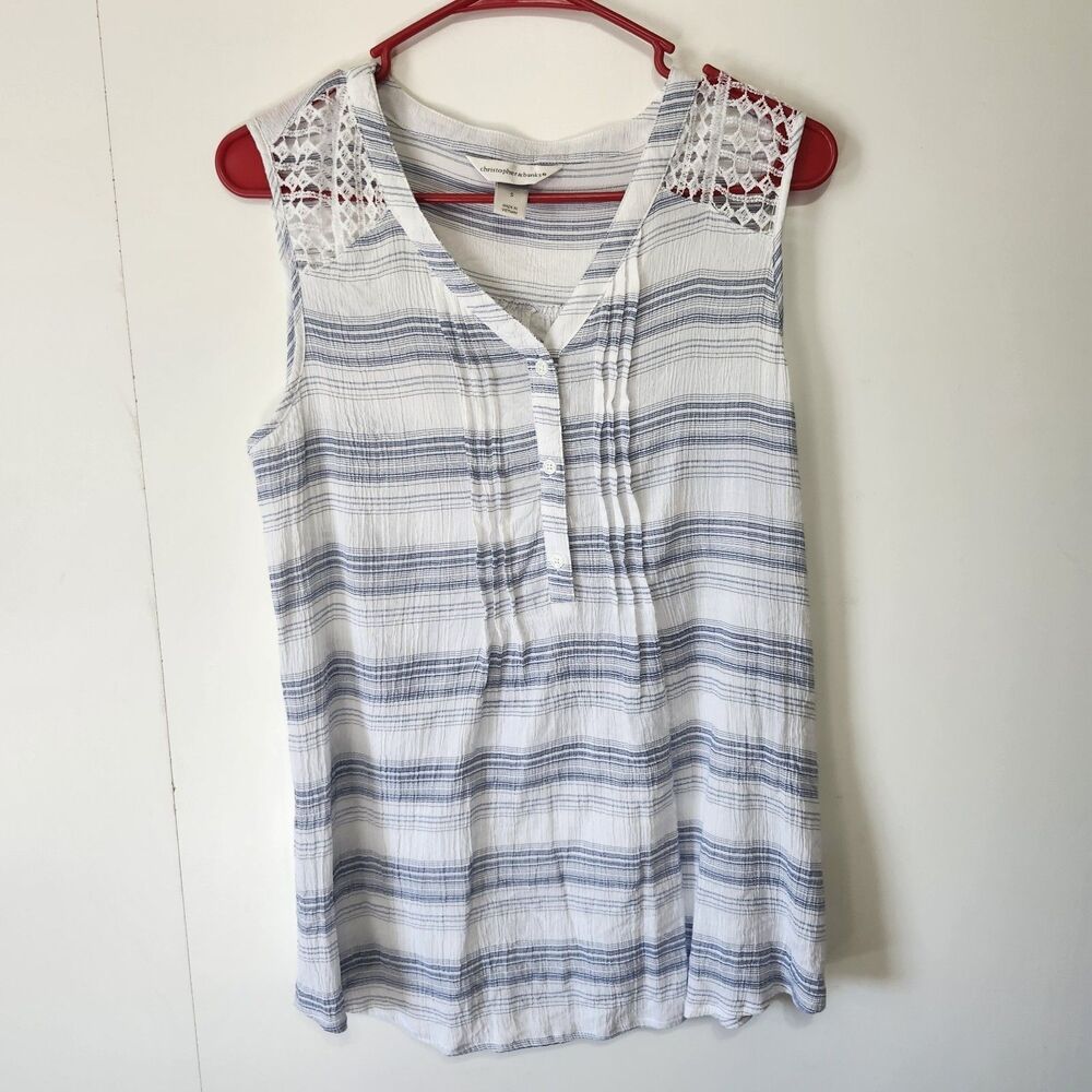 Christopher & Banks White Navy Stripe Sleeveless Blouse S Seaside Breezy Preppy